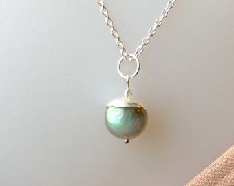 Flashy Labradorite Pendant, Labradorite Necklace, Superior Quality,Sterling Silver, 10mm, Natural Gemstone, Grey Gemstone, Grey Moonstone