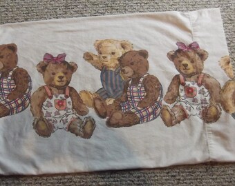 White Flannel Pillowcase with Teddy Bears