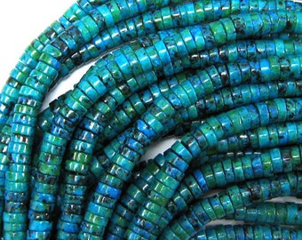 6mm blue green azurite heishi beads 15.5" strand 34018