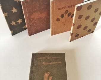 Mini Craft paper notebook with illustrations, for writing, clipboard, scrapbooking