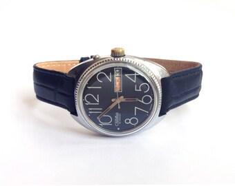 SLAVA Vintage men's AUTOMATIC watch 27 Jewels Gold Plated Case Calibr # 2427 made in USSR 80s