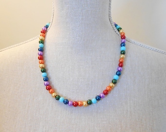 Rainbow Pearl Necklace - Rainbow Necklace - Wedding Jewelry - Pearl Jewelry - Bridal Jewelry - Wedding Necklace - Bridesmaid Necklace