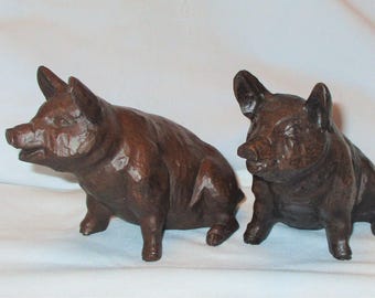 Vintage Red Mill Pig Figurines Set 2