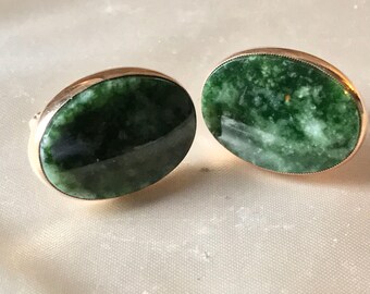 Men's Vintage Cufflinks / 1960's French Cuff Shirt Dressing Accessories / Jade 1/20 12kt Gold Filled Cufflinks