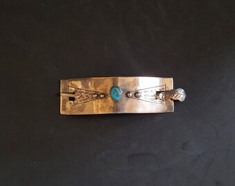 VINTAGE Navajo feather Kingman turquoise sterling silver hairpin hair stick fork hair accessory