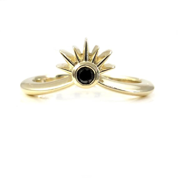 Sunset Diamond Stacking Chevron Wedding Band - Black or White Diamond - 14k Yellow Gold