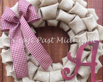 Burgundy Primitive Wreath Decor / Initials A - Z Available / Burlap Wreath / Front Door Wreath / Burgundy Wreath / Primitive Wreath