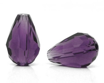 Drop faceted glass purple AMETHSTE 11x8mm beads 10 x
