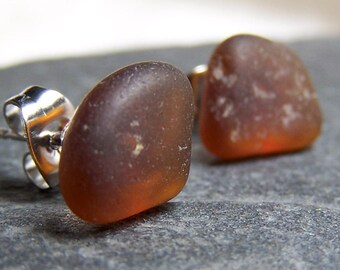 ROOTBEER CANDIES- Sea Glass POST Earrings