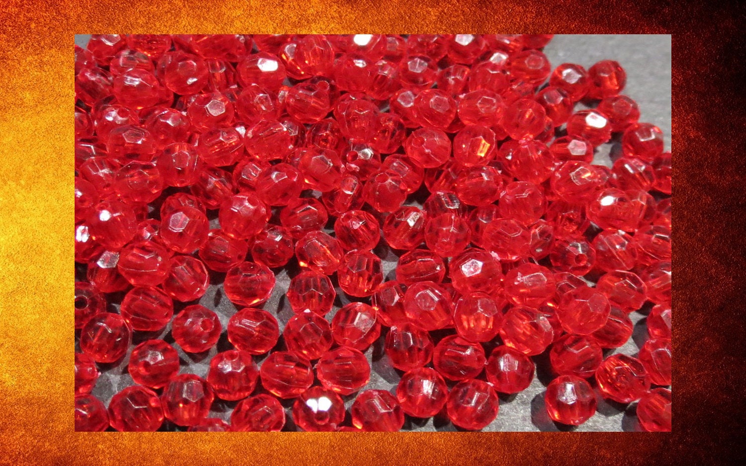 Beads, Acrylic Bright Red 45mm Faceted Round. Set of 300 beads for