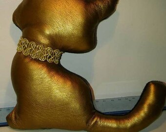 Two-tone kitten faux gold leather and suede