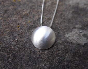 Recycled Brushed Sterling Silver Dome Pendant Necklace