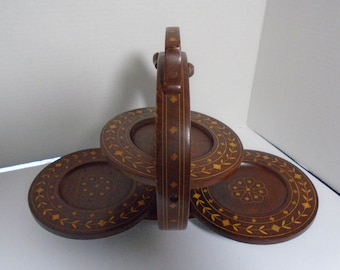 Vintage Inlaid Wood Serving Stand