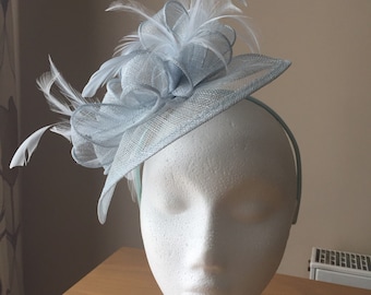 Powder Baby Blue Fascinator and Feather Fascinator on a hairband, races, weddings, special occasions, Ascot, Mother of the Bride