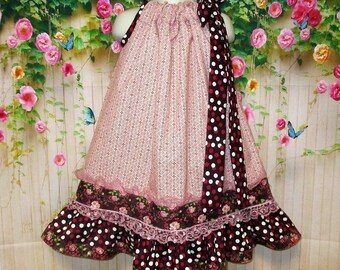 Girls Dress 4T/5 Rose Cream Dots, Stripes, Floral Pillowcase Dress, Pillow Case Dress, Sundress, Boutique Dress
