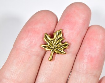 10 Gold Maple Leaf harms - gold tree leaf charms - autumn charms - fall charms - antique gold leaves - leaf pendants - GC1481
