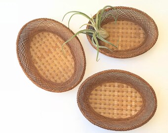 Woven Rattan Wall Hanging Basket Set of 3 / Wicker Wall Basket Set of 3 / Wall Basket Set / Nesting Baskets / Rattan Basket / Wicker Basket