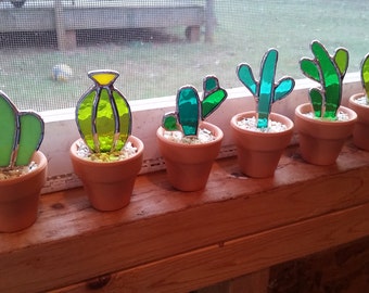 Set of 6 Stained glass cactus! Great gift for the plant or succulent lover! Save when you buy the set!