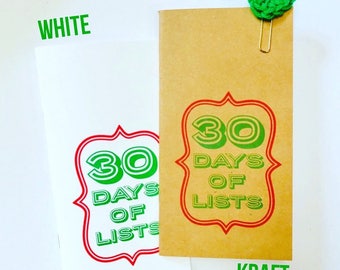 30 Days of Lists, December Lists, Journal, Midori Travelers Notebook, Jotter, Refill Insert, Art Journal, List, Listing