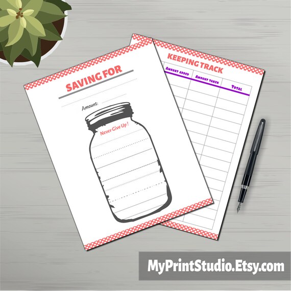 Savings Jar Tracker Printable 2 Pages Saving Goal Finance