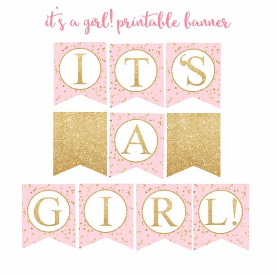 pink and gold baby shower banner its a girl banner