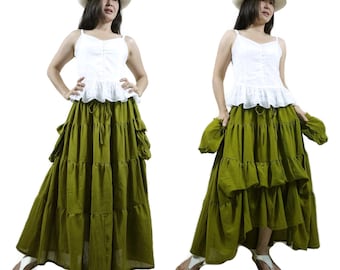 2 In 1 Take Me to Your Heart...Steampunk Short Front/ Long back Tiered Green Light Cotton Skirt With 2 Roomy Pockets