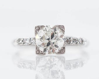 Antique Engagement Ring Art Deco .94 Old European Cut Diamond in 18k White Gold