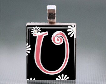 Alphabet U-Z Scrabble Tile Pendants with Silver Ball Chain