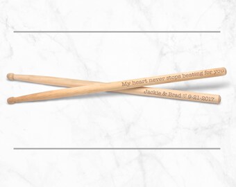 Engraved Drumsticks, Pair of Personalized Drum Sticks, Professional 2B Wood Tip