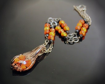 Tangerine Dreams Orange and Black Necklace Pendant