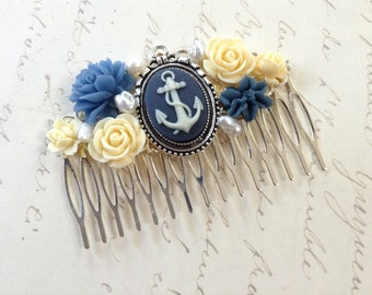Anchors Away Silvertone Hair Comb