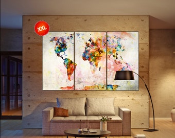 map print on canvas wall art Large map print art artwork large world map Print home office decoration