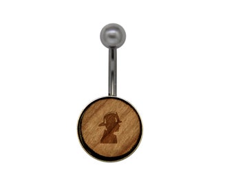 Firefighter Surgical Stainless Steel Belly Button Rings - Size 14 Gauge Wooden Navel Ring - Rustic Wood Navel Ring