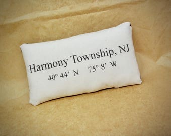 latitude longitude pillow | first home gift | custom anniversary present | personalized housewarming gift | gps coordinate | realtor closing