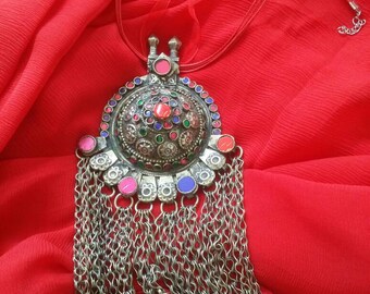 Pure Chiffon Red Sari (Brand New)with Vintage Pendant~ FREE SHIPPING