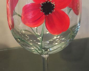 Poppy || Poppies Wine Glass - Hand Painted