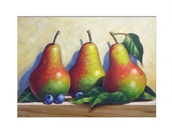 Pears painting, Fruit Painting, Original Painting, Small Painting, Original Oil Painting, Small Oil Painting, Still Life Painting,