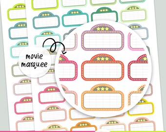 32 MOVIE MARQUEE Movie Date Night - PRINTABLE silhouette cut file , printable sticker planner, printable planner stickers,