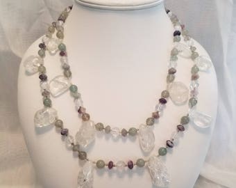 Double Strand Quartz Necklace and Earrings