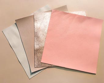 BEIGE and PINK leather scraps Rose gold leather scraps metallic leather pieces 5x5-10x10in pastel leather samples 4pack leather for crafts