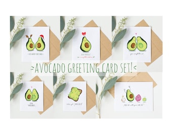 Avocado Greeting Card Set; Set of 6; Funny Birthday Card; Funny Christmas Card; Funny Anniversary Card; Avocado Puns; Avocado Memes