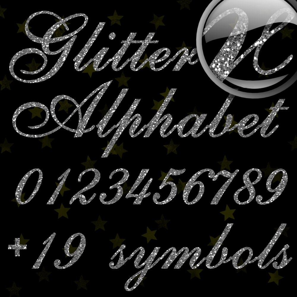 Silver Glitter Alphabet Digital Glitter Alpha Silver Digital