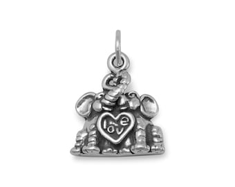 Elephant Charm 925 Sterling Silver Pendant Heart Love Animals