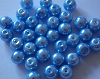 Set of 30 round pearls 8mm blue