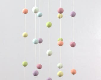 Pastel Rainbow Felt Nursery Mobile - Felt Pom Pom Balls