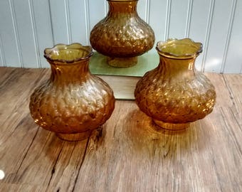 1 Vintage amber glass lamp shade, quilted glass hurricane lamp shade, vintage amber glass oil lamp shade