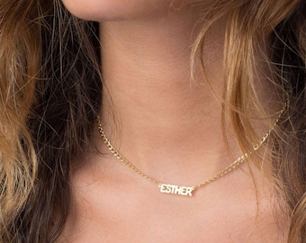 Tiny Block Letter Choker Necklace, Block Letter Name Necklace - Bridesmaid Gift - Mother's Day Gift - Gold Filled - Handmade in New York