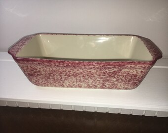 Vintage Cranberry Loaf Pan, Red Hartstone Sponge ware Loaf Pan, Pan 9.75" long 4 7/8" wide 2 5/8" tall, Loaf Pan Spongeware made in USA