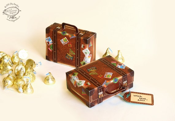 Download Printable DIY Travel Suitcase Paper Gift Box / Favor Box