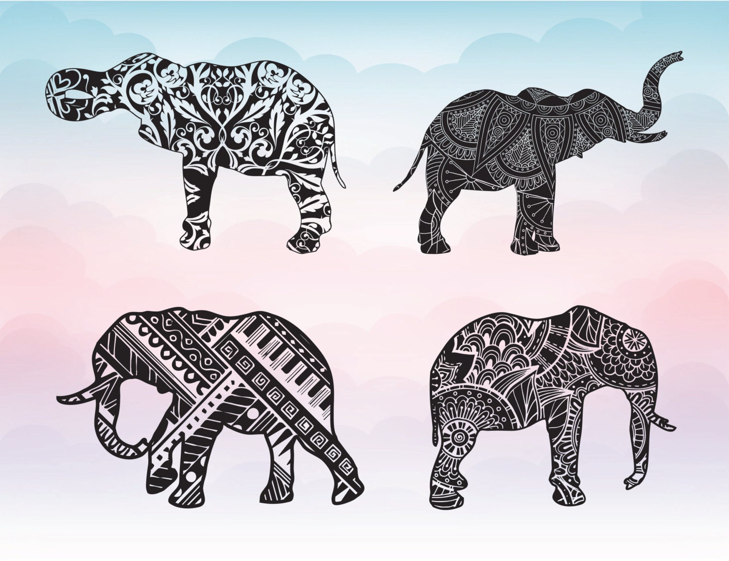 Ethnic elephant SVG Boho style elephant Silhouette design